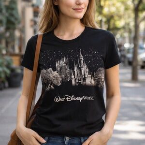 Disney Parks Black Graphic Tee Cinderella Castle Epcot Women’s Size XL